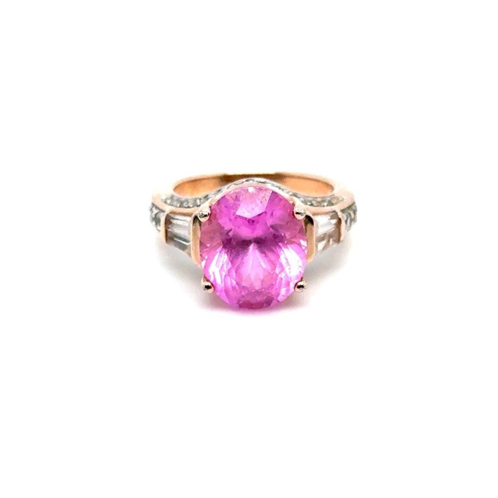 925 Rose Gold Oval /Tapered Pink Stones Ring